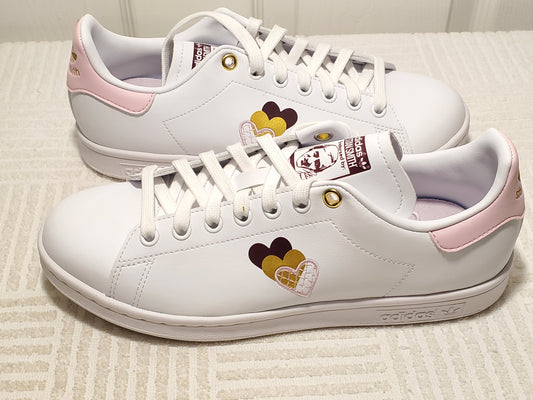 Adidas Stan Smith Women's White Pink Leather Sneakers Three Hearts Size 8