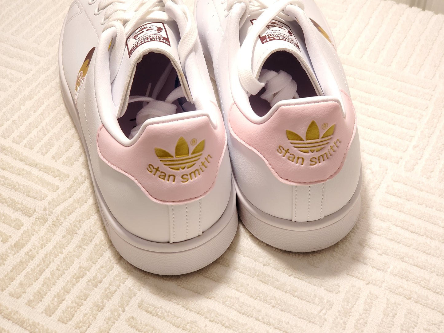 Adidas Stan Smith Women's White Pink Leather Sneakers Three Hearts Size 8