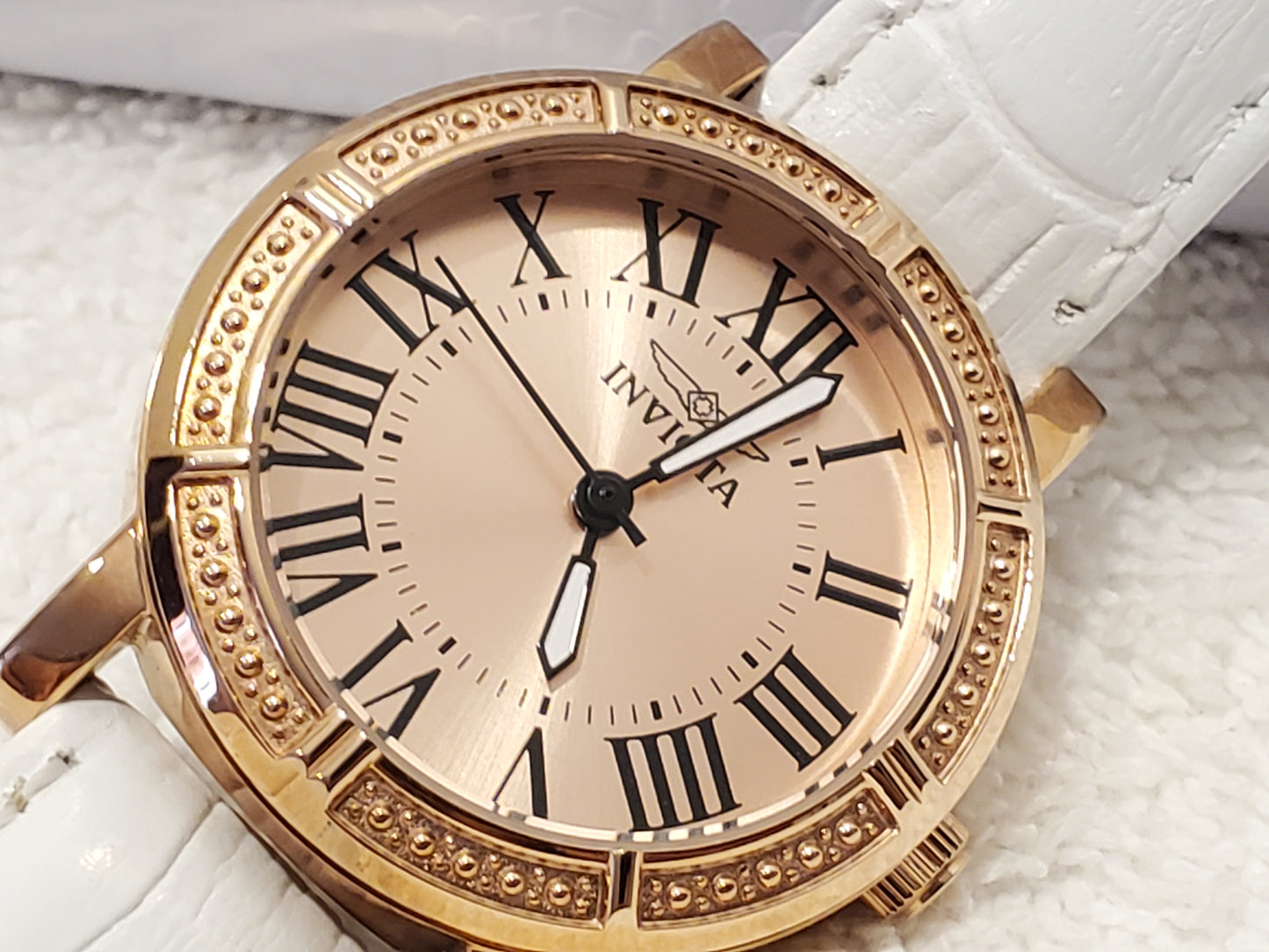 Invicta Wildflower Women's Quartz Watch Rose Gold Tone White Leather Strap Roman Numerals