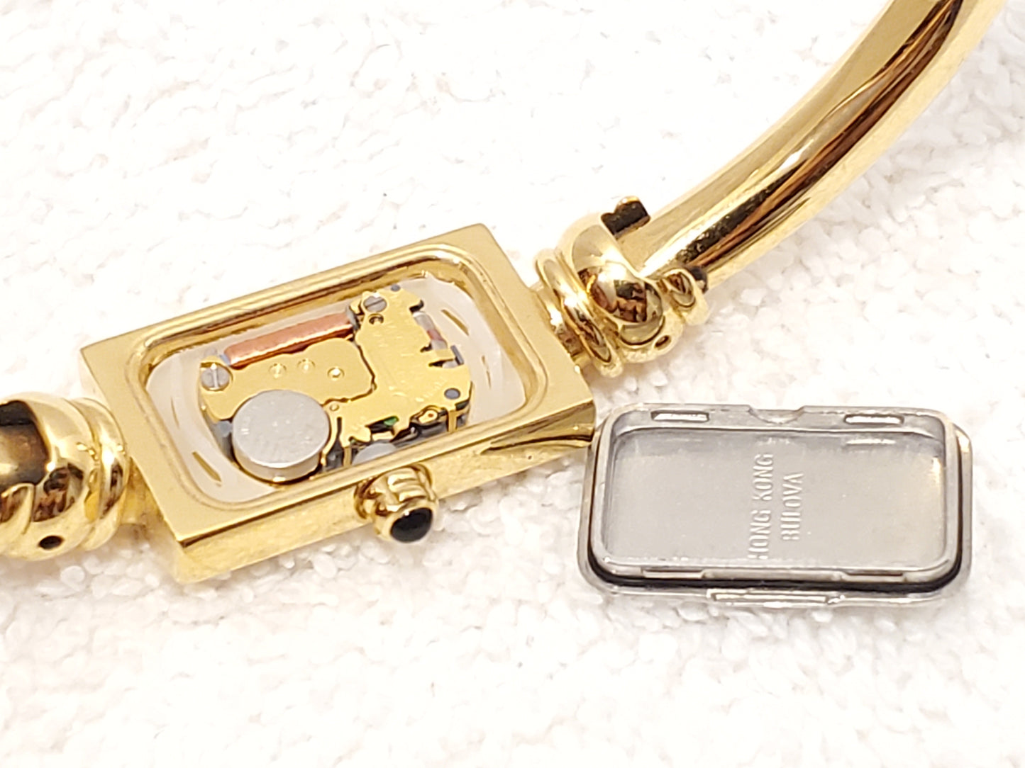 Vintage Bulova Women's Quartz Watch Gold Plated Mother Pearl Dial Two Diamonds