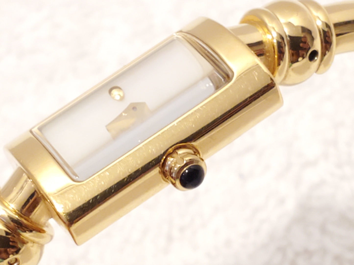 Vintage Bulova Women's Quartz Watch Gold Plated Mother Pearl Dial Two Diamonds