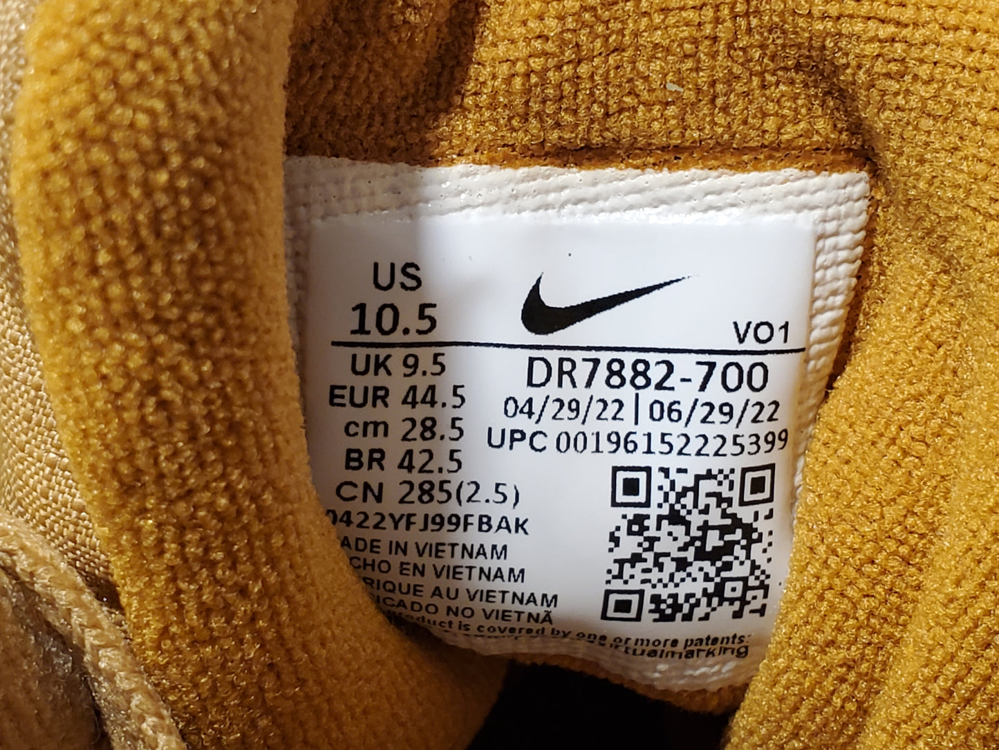 Nike Court Vision Mid Winter Gold Wheat White Sneakers Size 10.5 Men's Shoes New