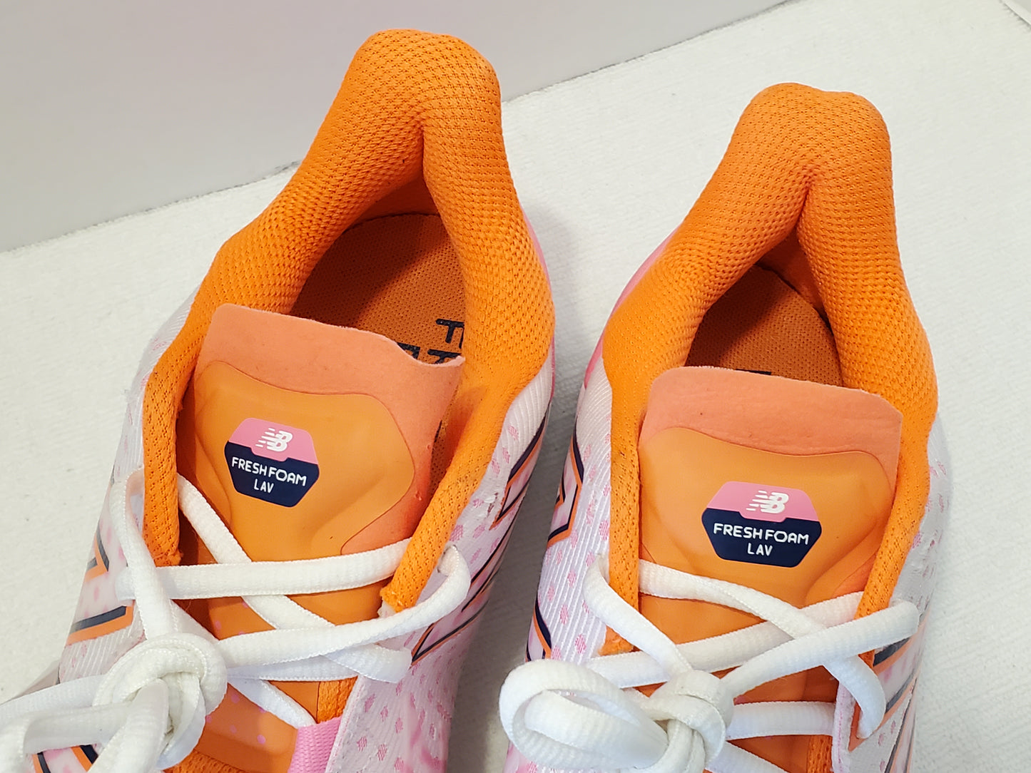 New Balance Fresh Foam LAV V2 Women's Size Tennis Shoes Pink Orange Black White Lace Up Running Jogging