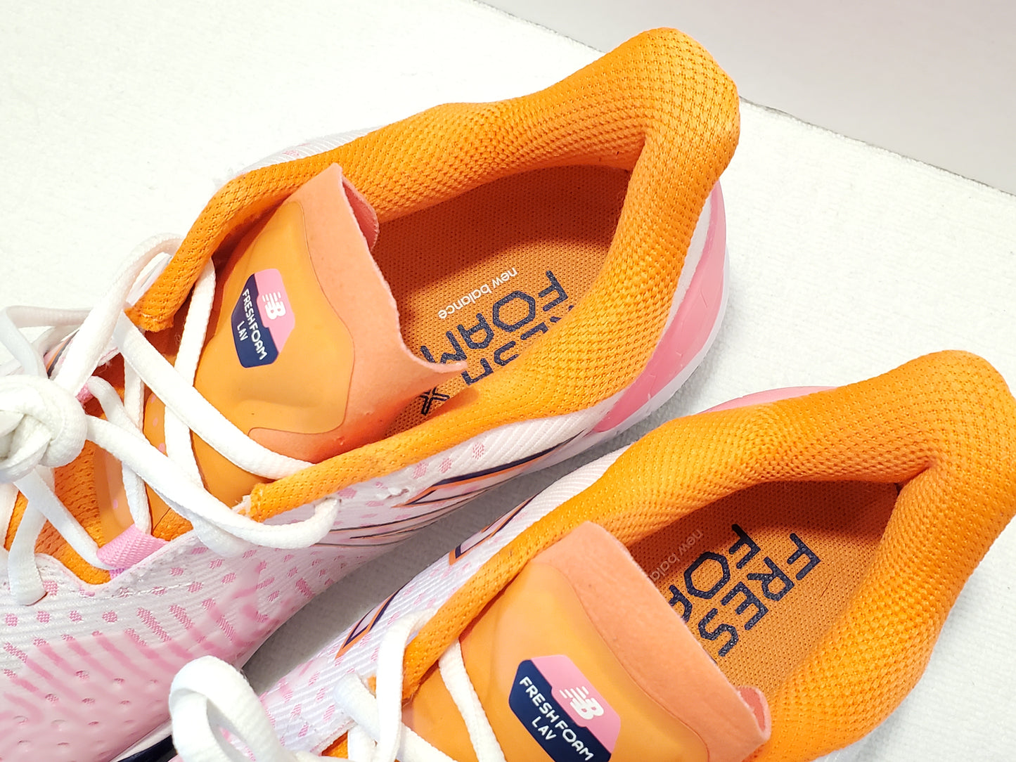 New Balance Fresh Foam LAV V2 Women's Size Tennis Shoes Pink Orange Black White Lace Up Running Jogging