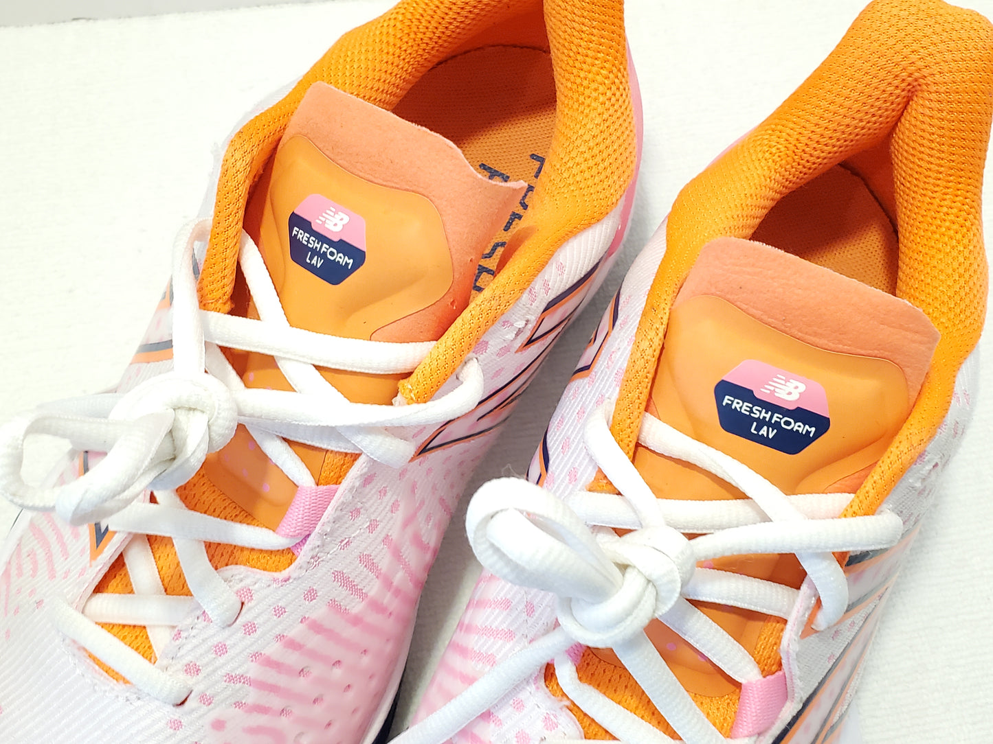New Balance Fresh Foam LAV V2 Women's Size Tennis Shoes Pink Orange Black White Lace Up Running Jogging