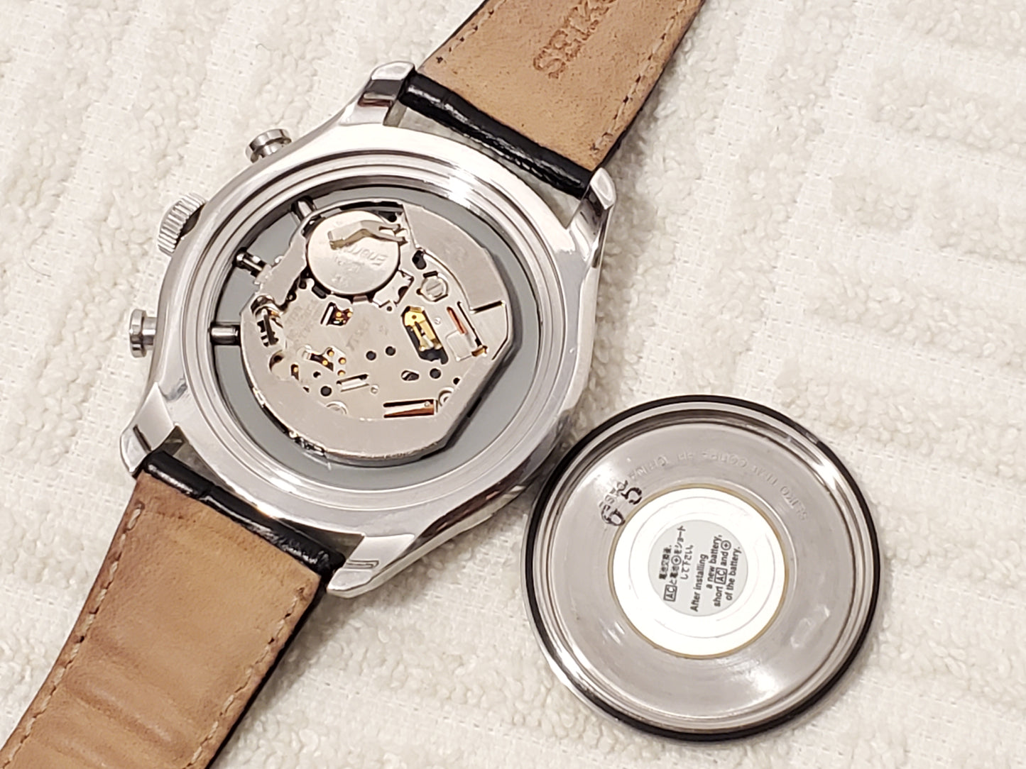 Vintage Seiko Perpetual Calendar Chronograph Alarm Men's Quartz Watch Black Dial Stainless Steel Leather Strap