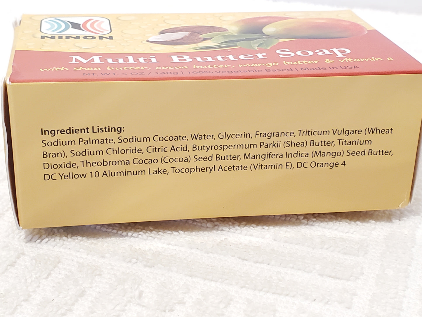 Multi Butter Bar Soap by Ninon 5 Ounce Shea Cocoa Mango Vitamin E 100% Vegetable Oil