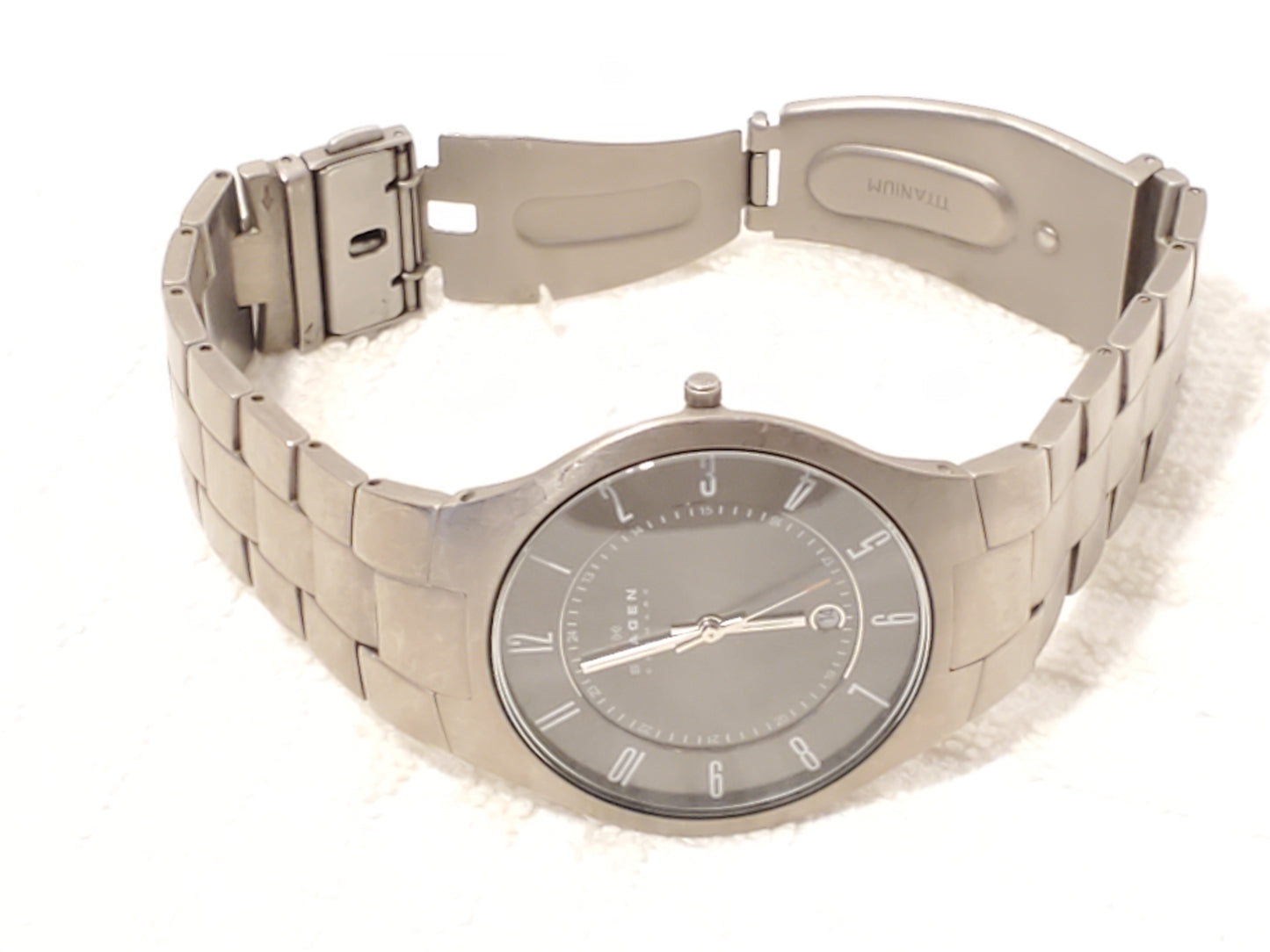 Skagen Denmark Grenen Men's Grey Titanium Date Quartz Watch Black Dial 801XLTXM