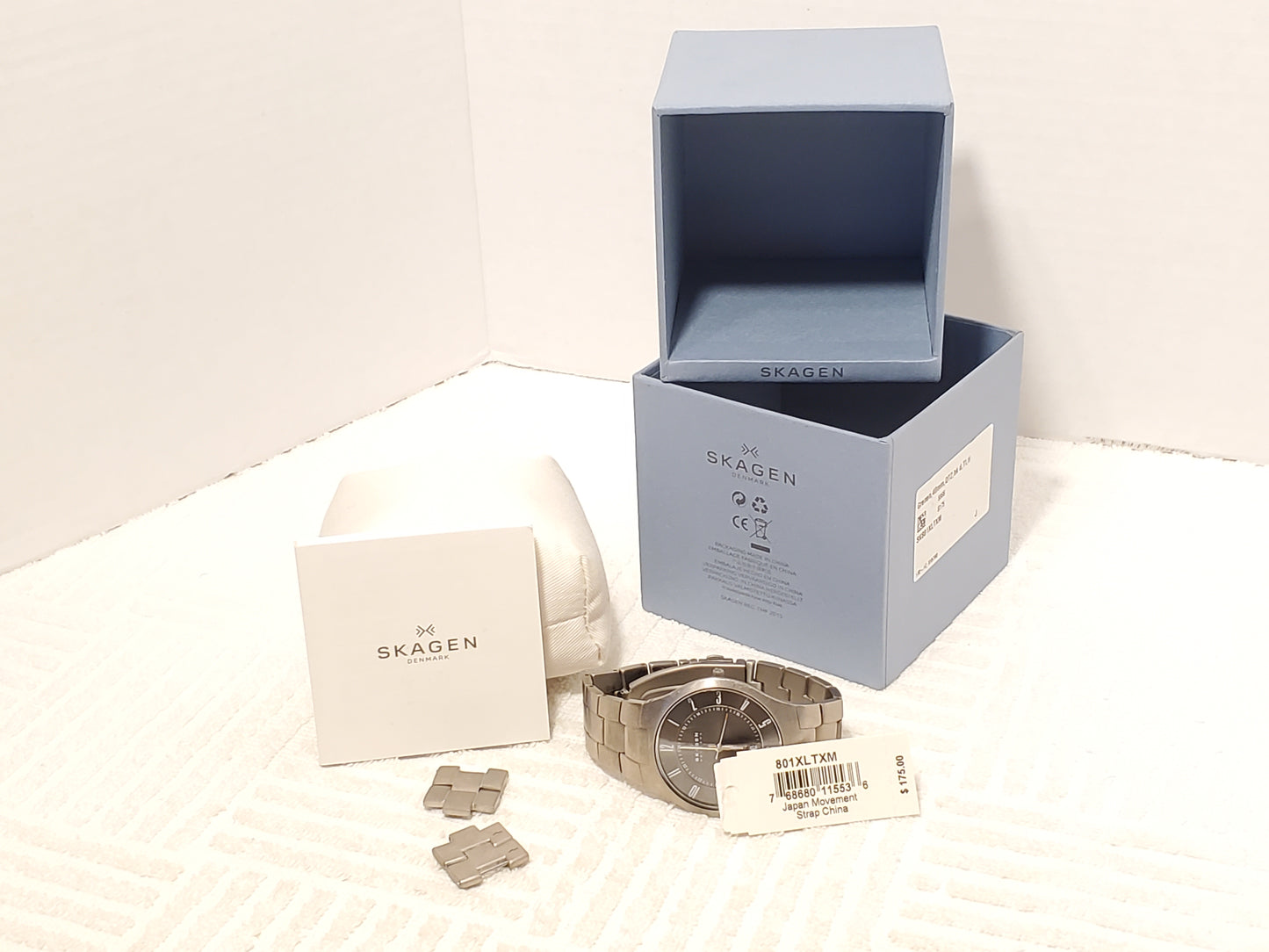 Skagen Denmark Grenen Men's Grey Titanium Date Quartz Watch Black Dial 801XLTXM