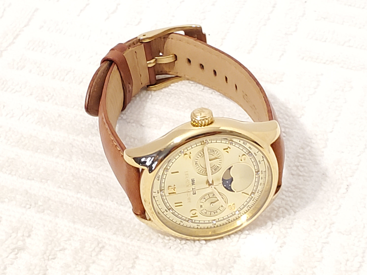Michael Kors Women Day Date Moon Phase Quartz Watch Gold Tone Swarovski Crystals