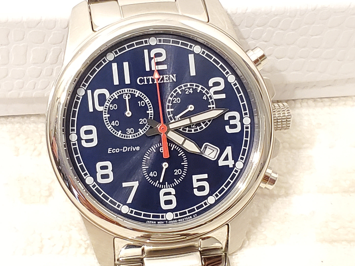 Citizen Eco Drive Men's Chronograph Date Watch Stainless Steel Blue Dial