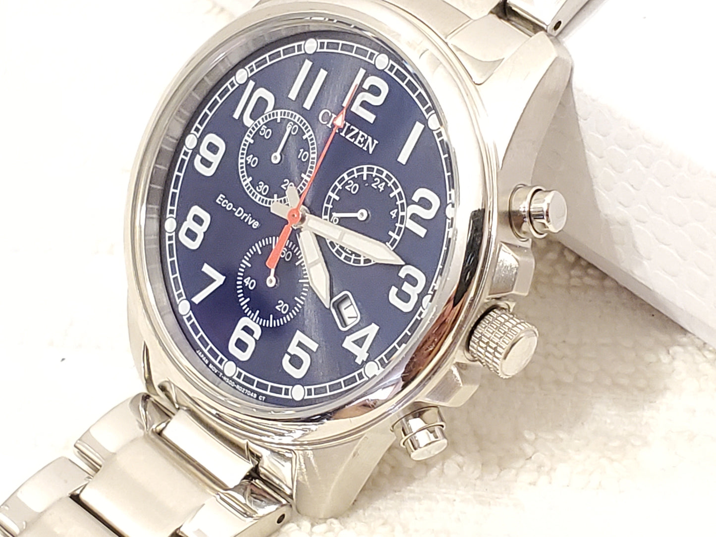 Citizen Eco Drive Men's Chronograph Date Watch Stainless Steel Blue Dial