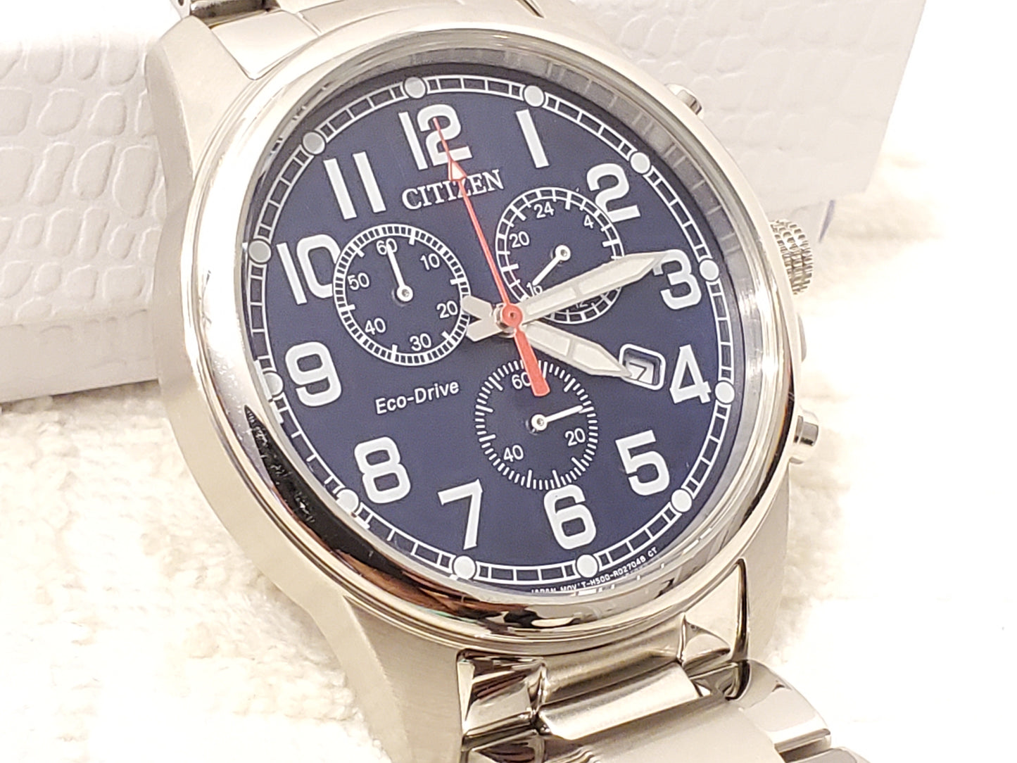 Citizen Eco Drive Men's Chronograph Date Watch Stainless Steel Blue Dial