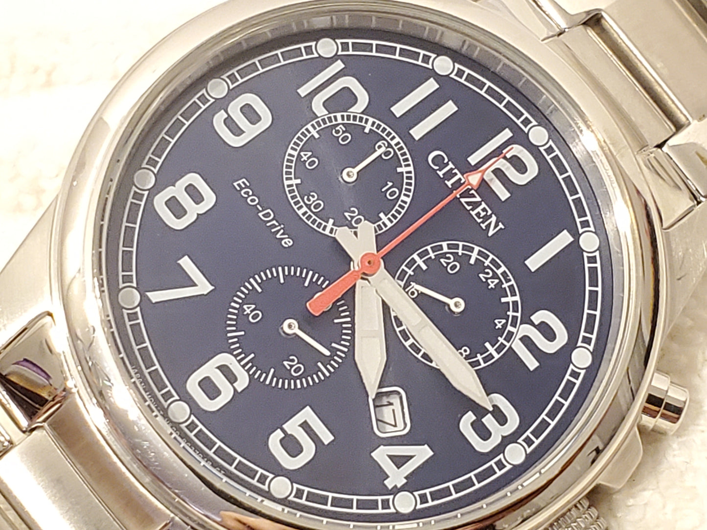 Citizen Eco Drive Men's Chronograph Date Watch Stainless Steel Blue Dial