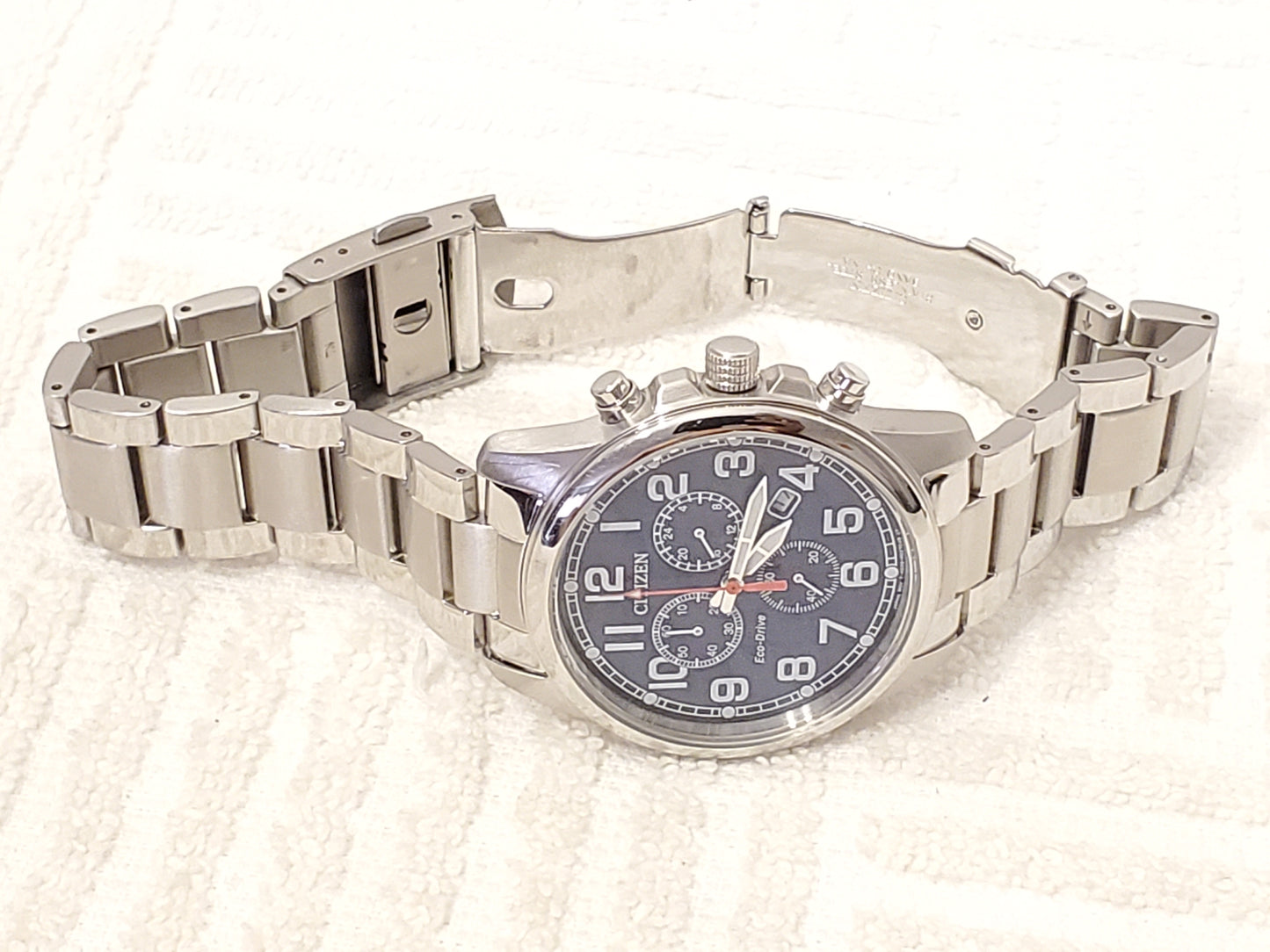 Citizen Eco Drive Men's Chronograph Date Watch Stainless Steel Blue Dial