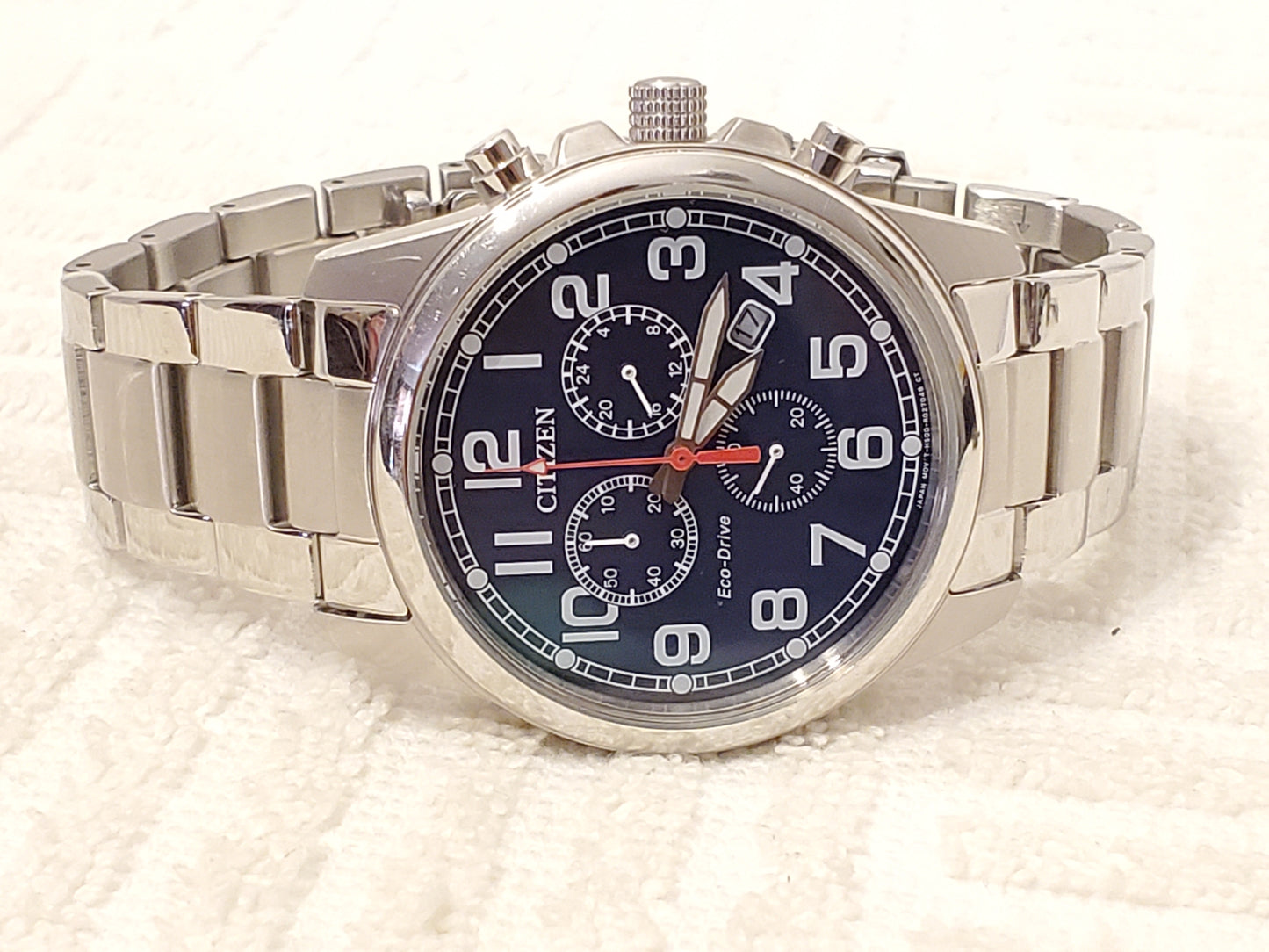 Citizen Eco Drive Men's Chronograph Date Watch Stainless Steel Blue Dial