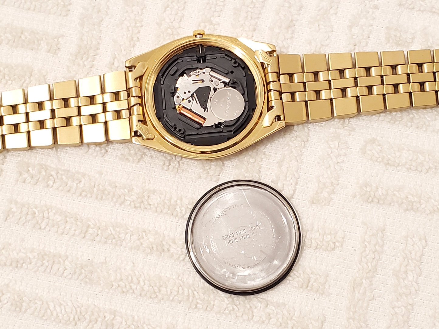 Vintage Seiko Men's Presidential Day Date Quartz Watch Black Dial Gold Tone SS