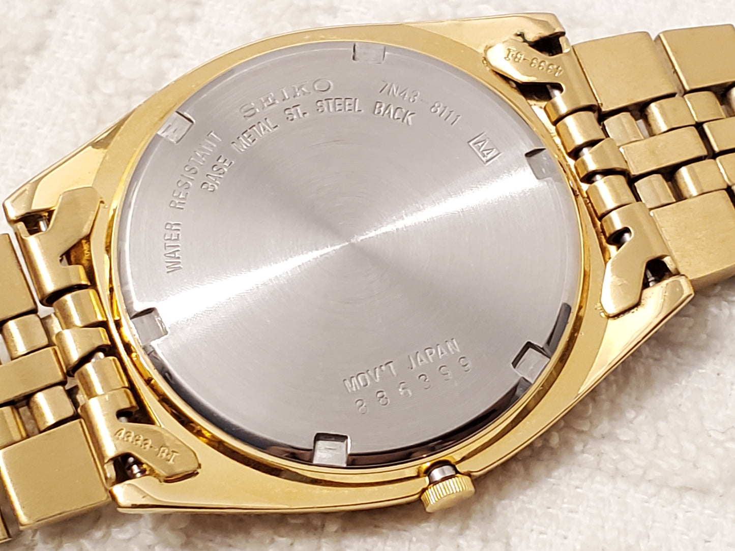 Vintage Seiko Men's Presidential Day Date Quartz Watch Black Dial Gold Tone SS