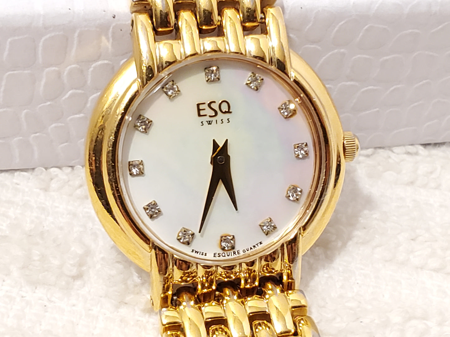 Vintage ESQ Swiss by Movado Women's Watch Diamonds Gold Plated Mother Pearl Dial
