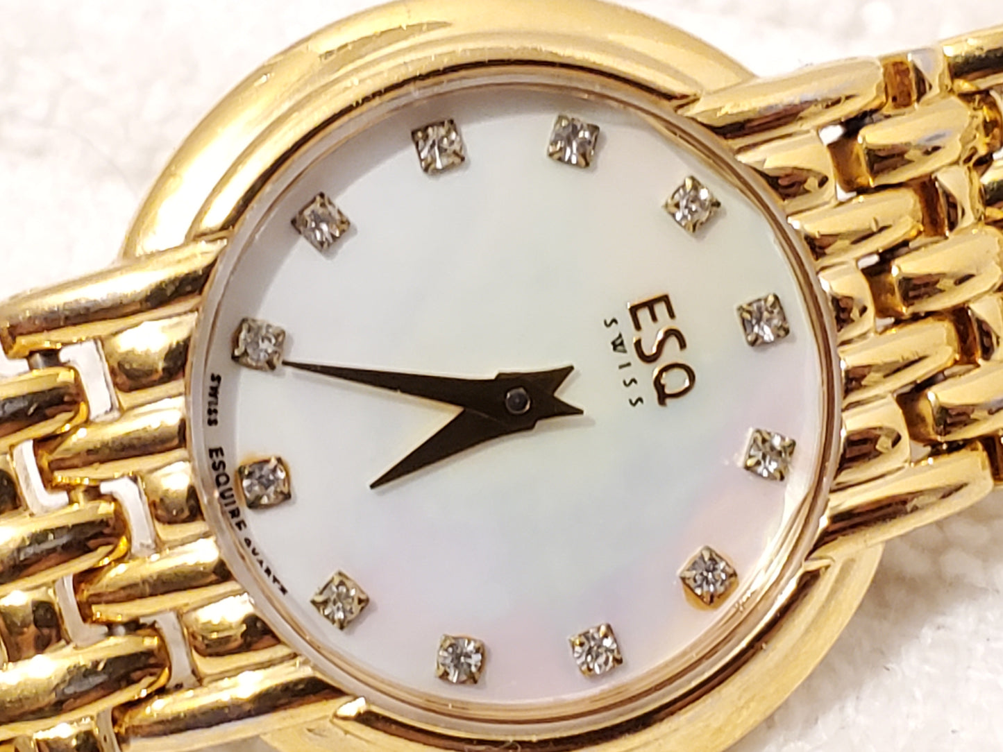 Vintage ESQ Swiss by Movado Women's Watch Diamonds Gold Plated Mother Pearl Dial