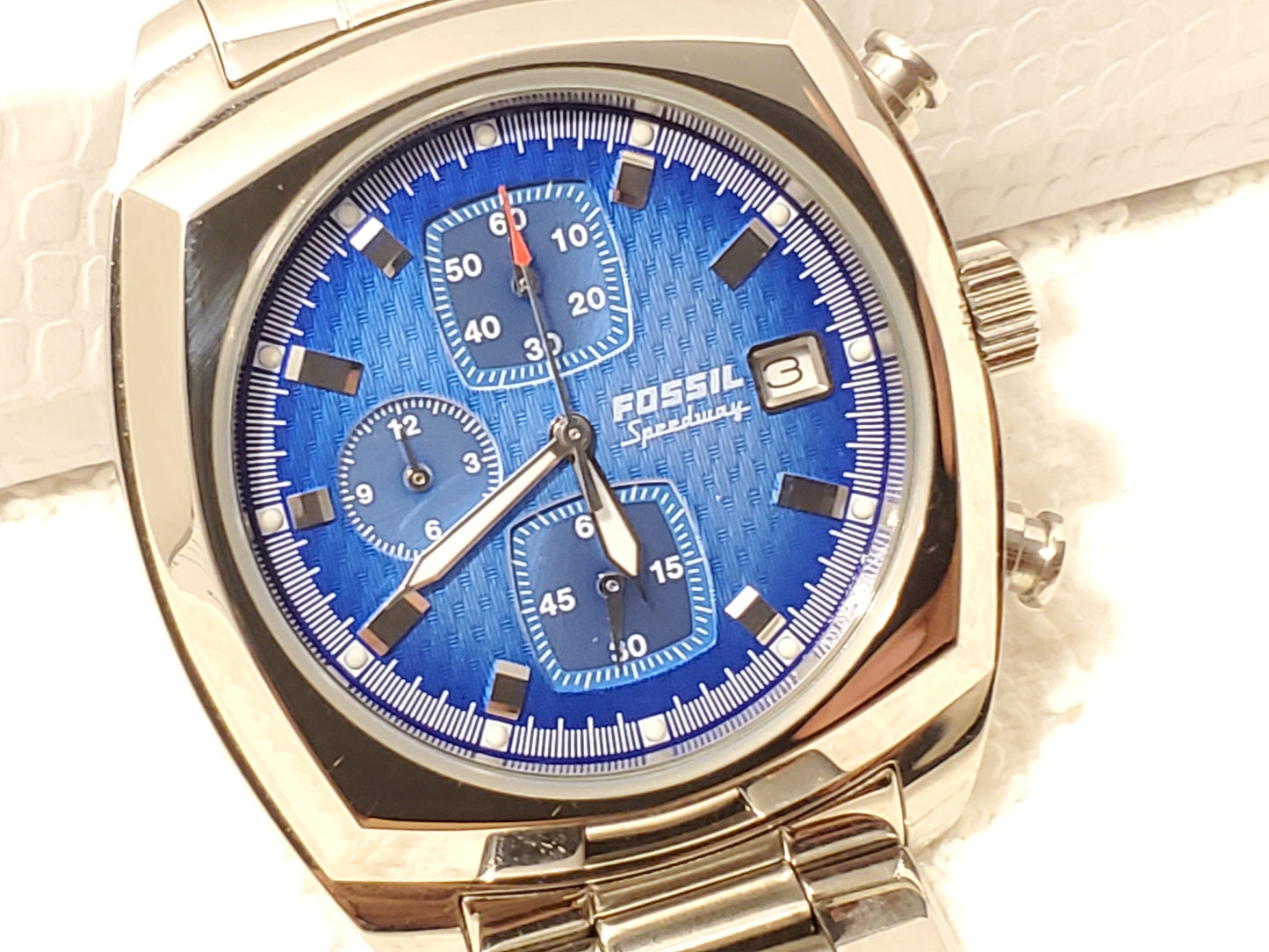 Vintage Fossil Men's Chronograph Date Quartz Watch Blue Dial Stainless Steel