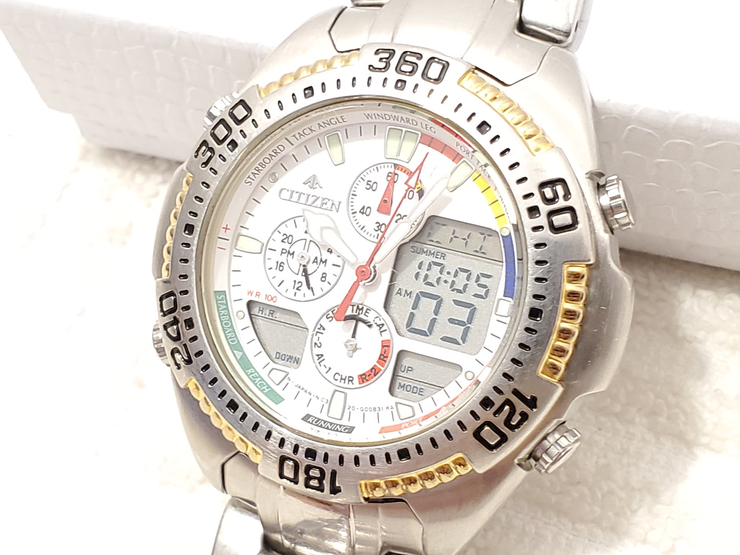 Vintage Citizen Promaster Yacht Stainless Steel Watch Analog Digital Day Date