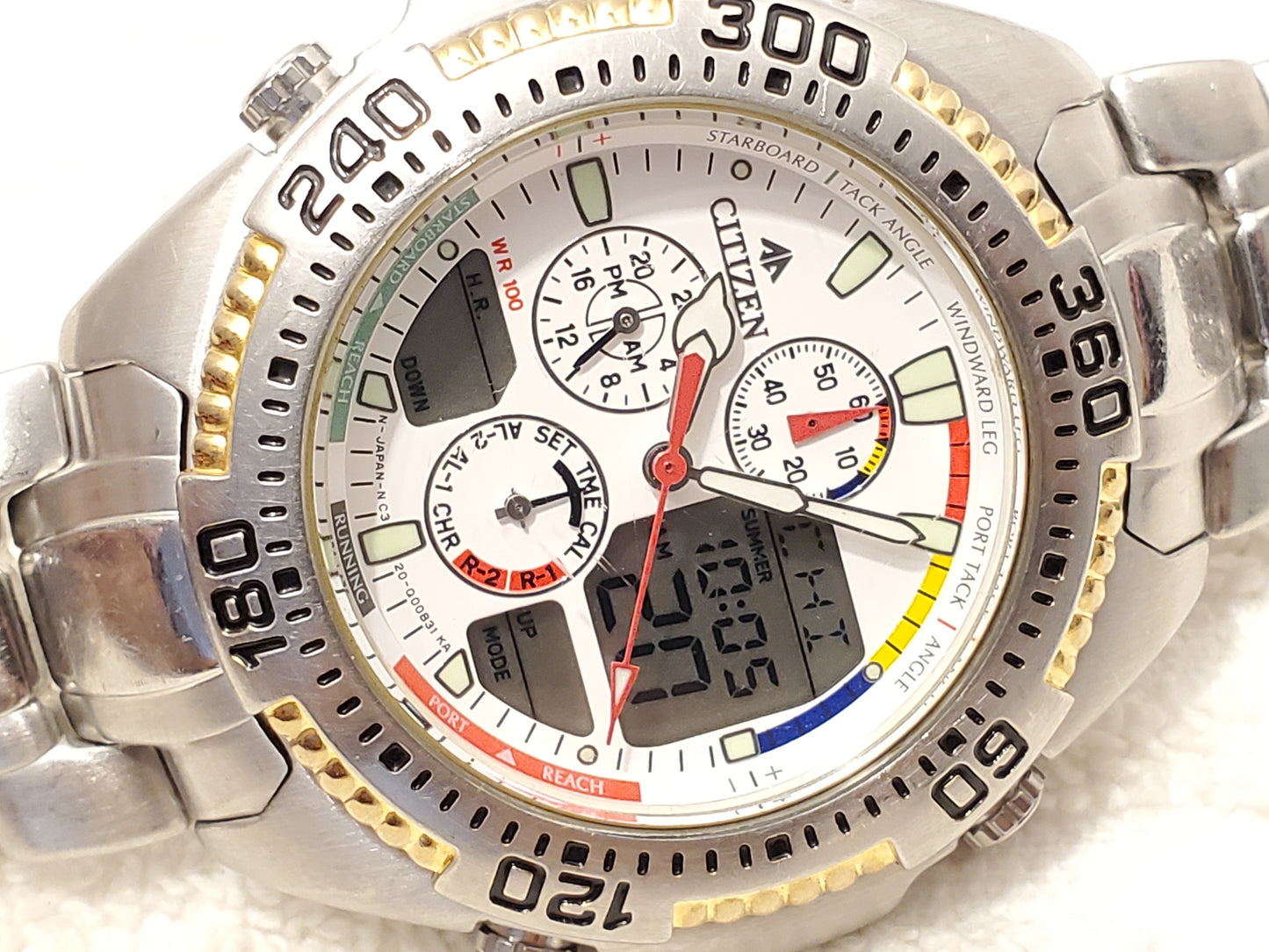 Vintage Citizen Promaster Yacht Stainless Steel Watch Analog Digital Day Date