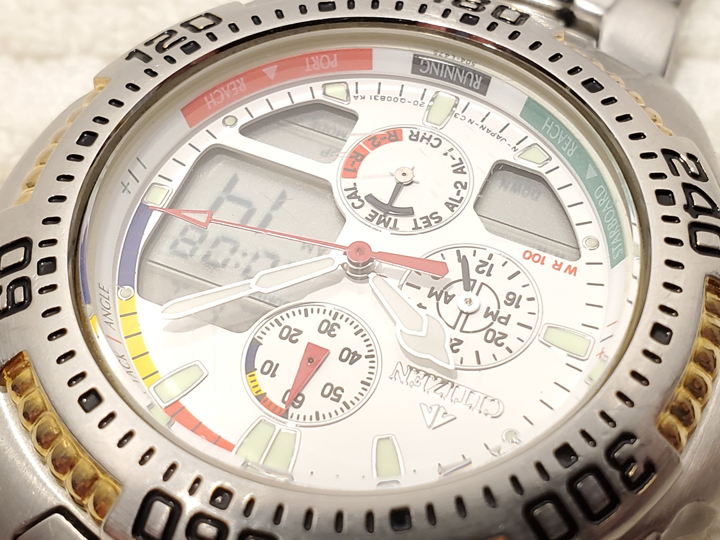 Vintage Citizen Promaster Yacht Stainless Steel Watch Analog Digital Day Date