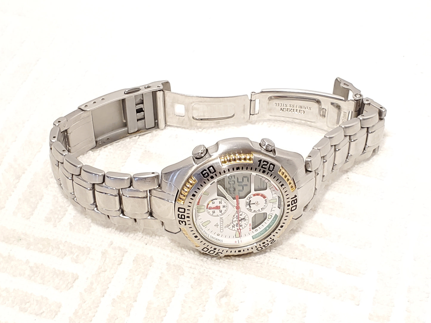 Vintage Citizen Promaster Yacht Stainless Steel Watch Analog Digital Day Date
