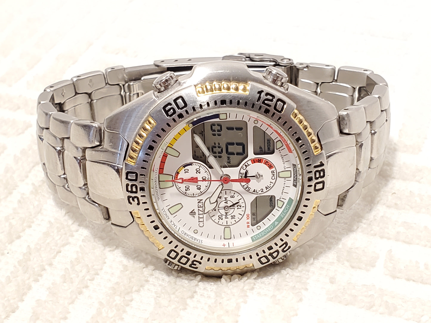 Vintage Citizen Promaster Yacht Stainless Steel Watch Analog Digital Day Date