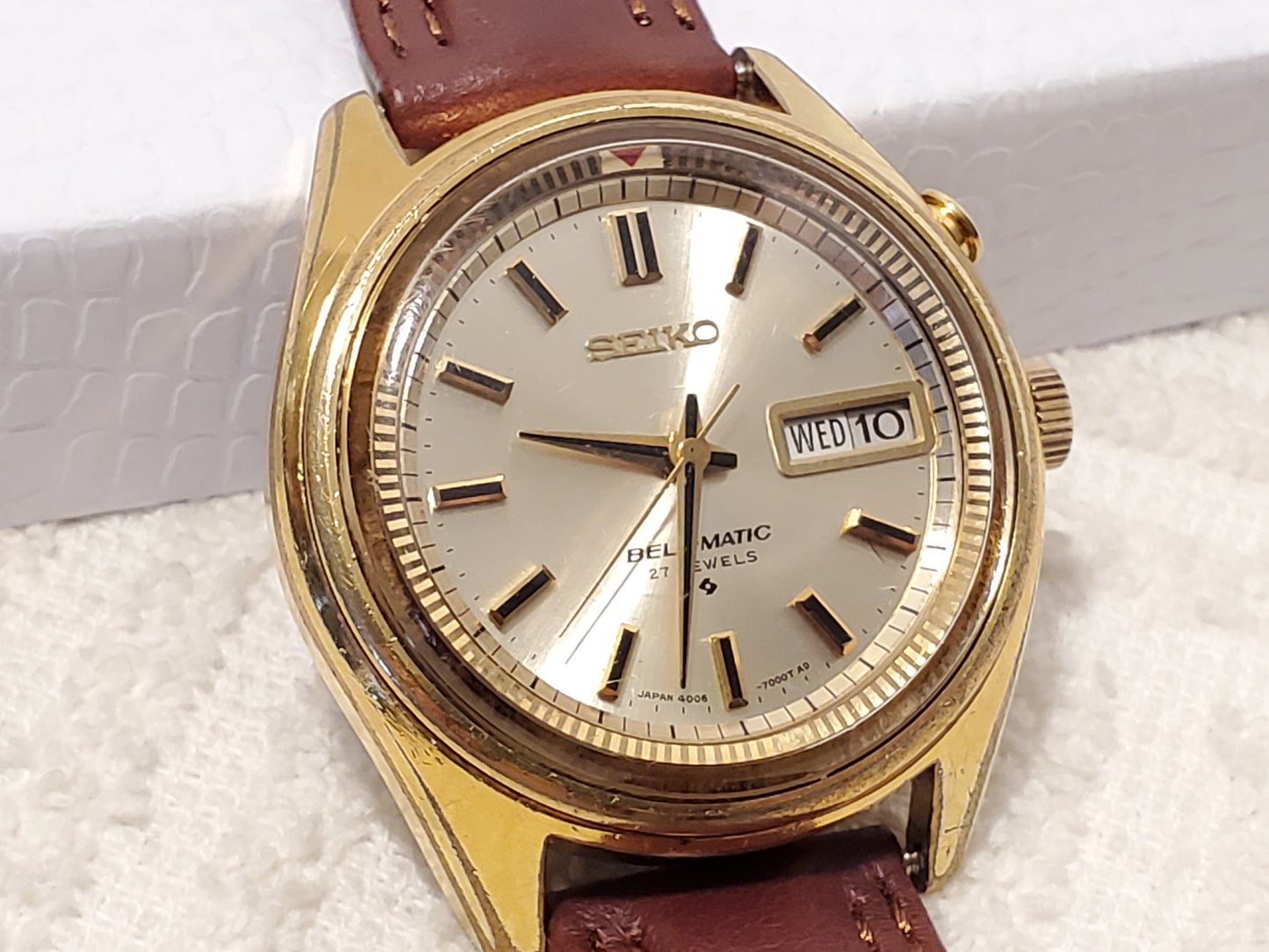 Vintage Seiko Bell-Matic Men's Day Date Automatic Watch 21 Jewels Gold Plated