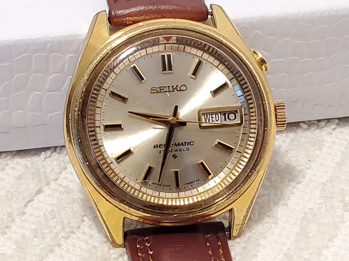 Vintage Seiko Bell-Matic Men's Day Date Automatic Watch 21 Jewels Gold Plated
