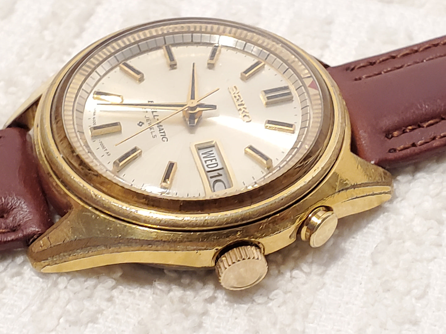 Vintage Seiko Bell-Matic Men's Day Date Automatic Watch 21 Jewels Gold Plated