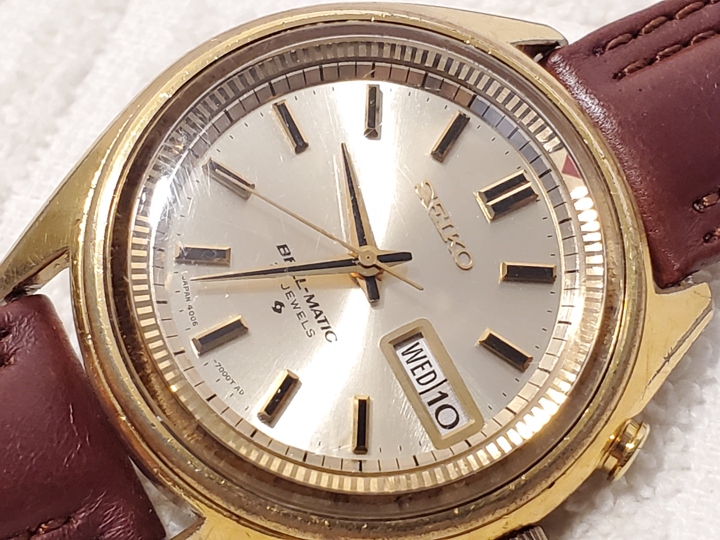 Vintage Seiko Bell-Matic Men's Day Date Automatic Watch 21 Jewels Gold Plated