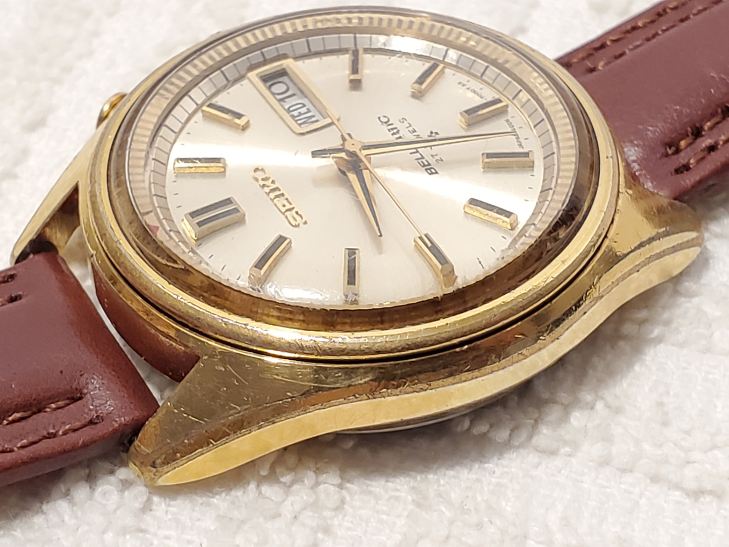 Vintage Seiko Bell-Matic Men's Day Date Automatic Watch 21 Jewels Gold Plated