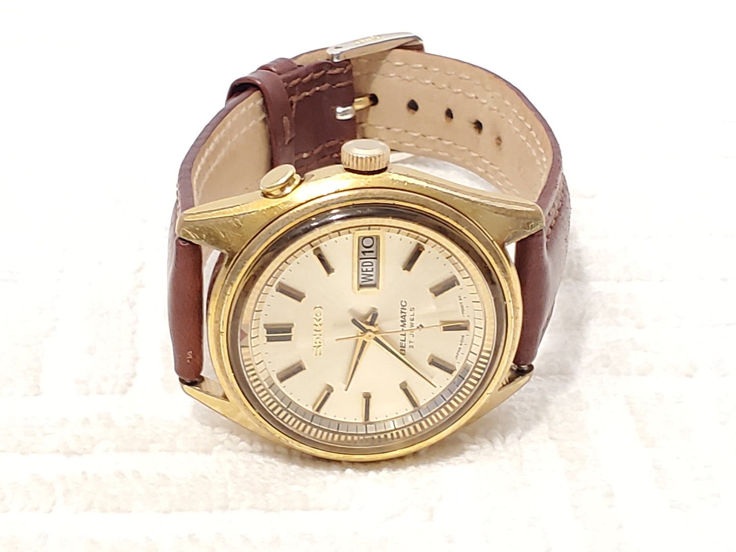 Vintage Seiko Bell-Matic Men's Day Date Automatic Watch 21 Jewels Gold Plated