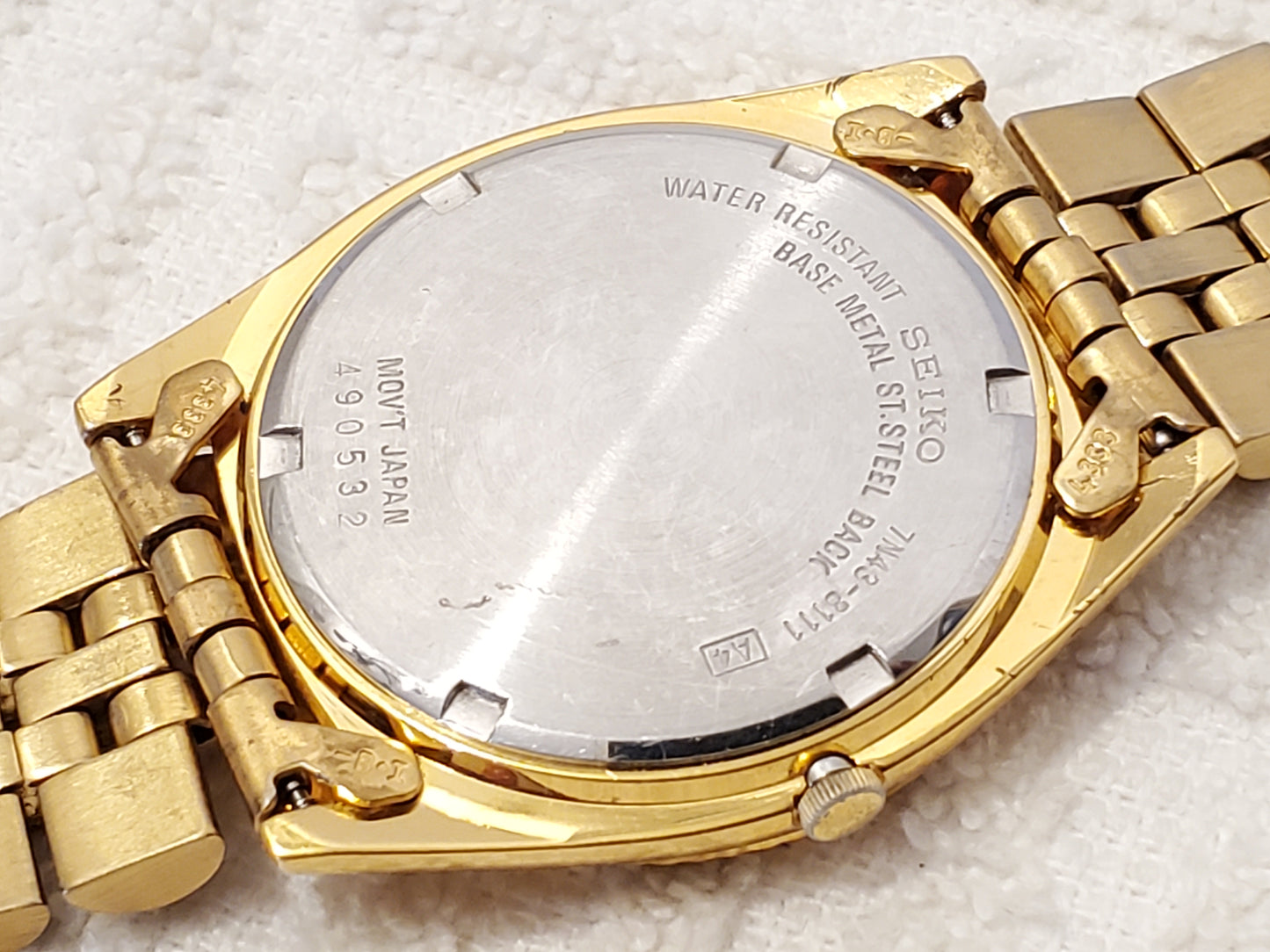 Vintage Seiko Day Date Mens Presidential Quartz Watch Stainless Steel Gold Tone