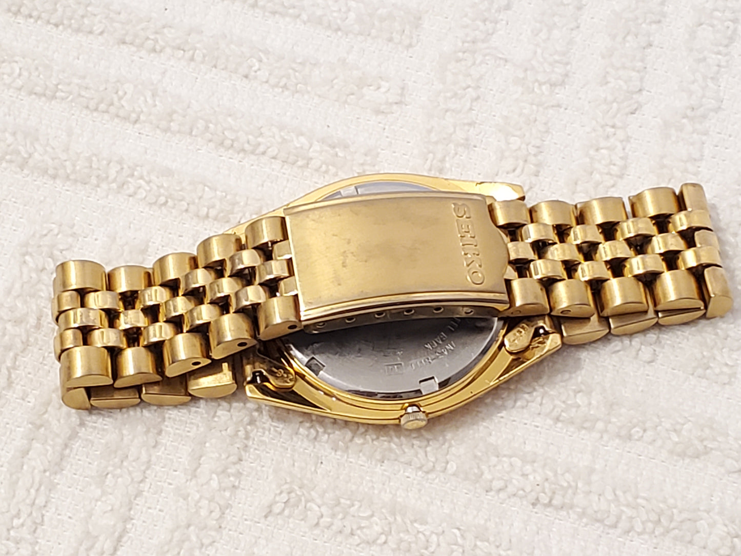 Vintage Seiko Day Date Mens Presidential Quartz Watch Stainless Steel Gold Tone
