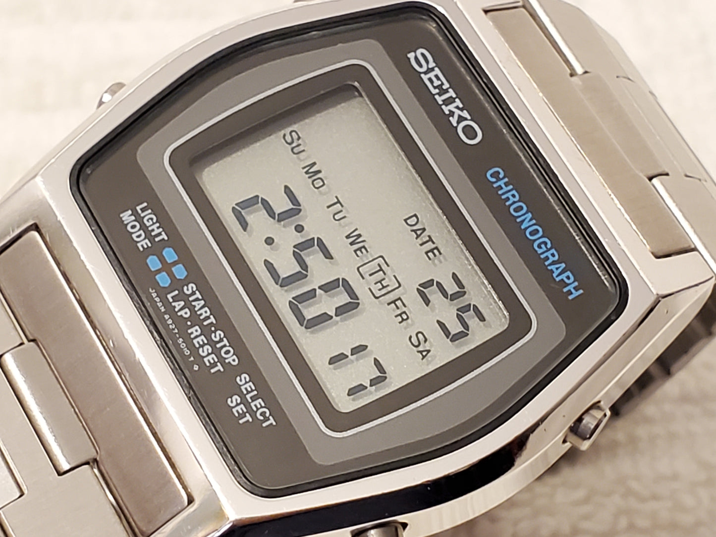 Vintage Seiko Digital Chronograph Day Date Month Men's Watch Stainless Steel