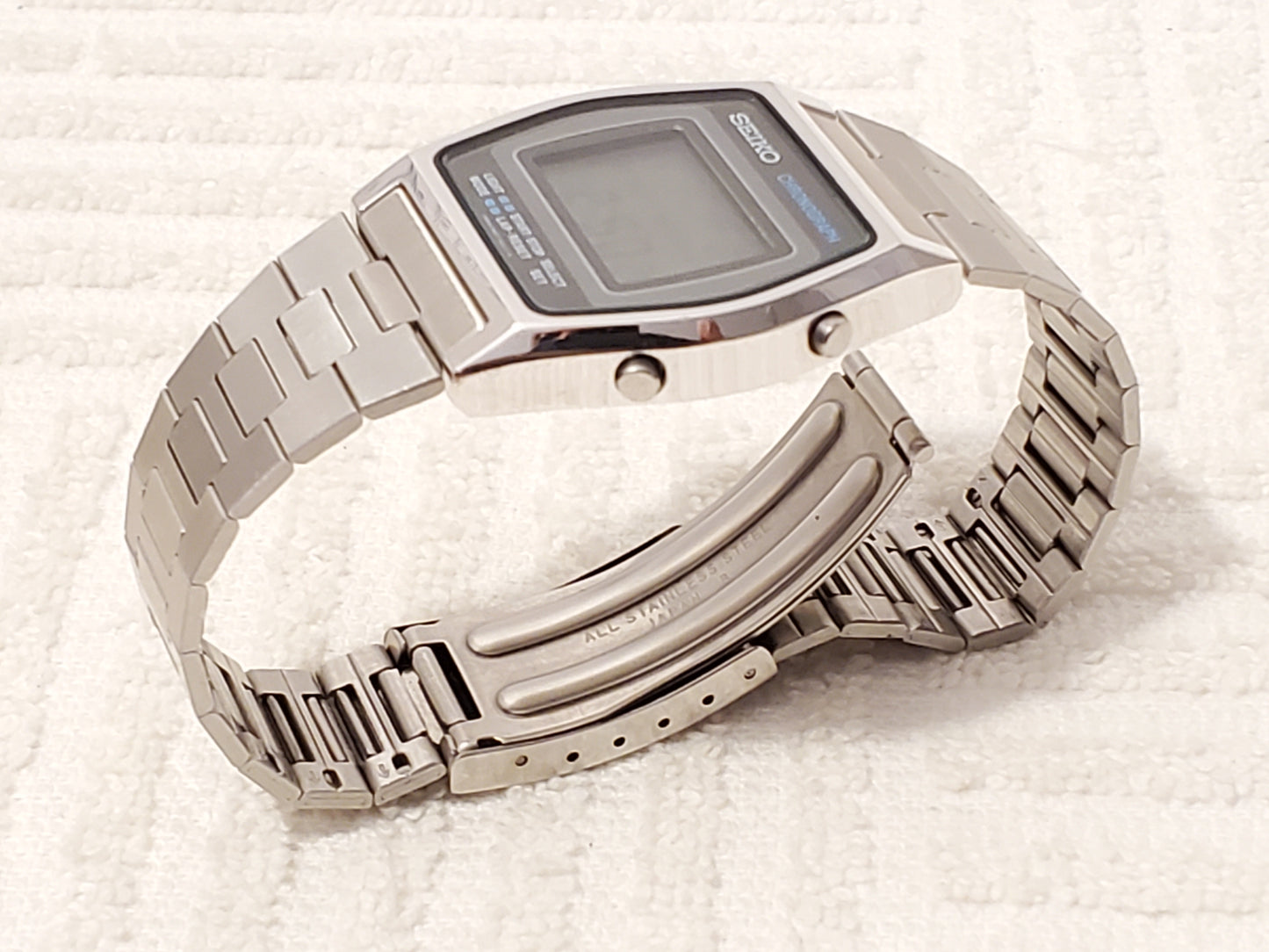 Vintage Seiko Digital Chronograph Day Date Month Men's Watch Stainless Steel