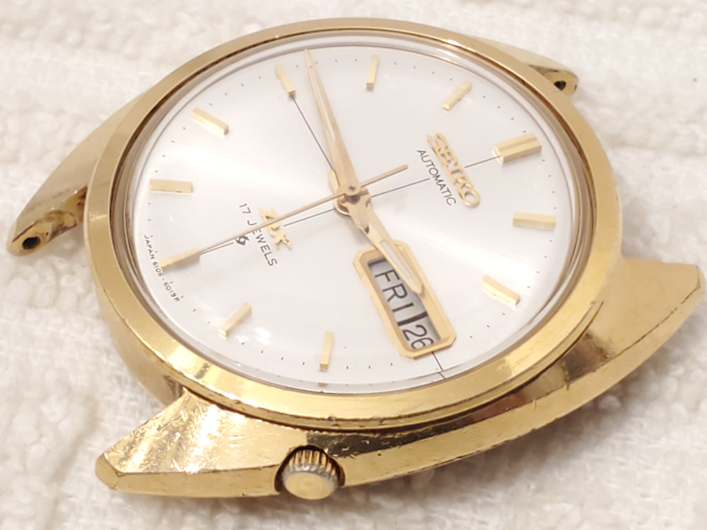 Vintage Seiko Automatic Men's Watch Gold Tone Day Date 17 Jewels Silver Dial