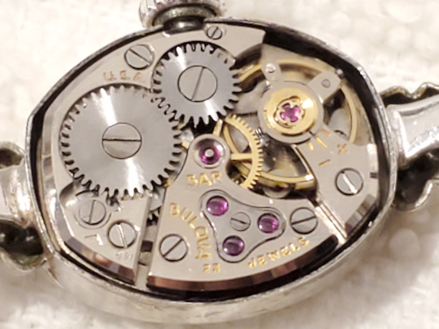 Vintage Bulova 23 Jewels Women's Wind Up Watch 10K Gold Plated Two Diamonds