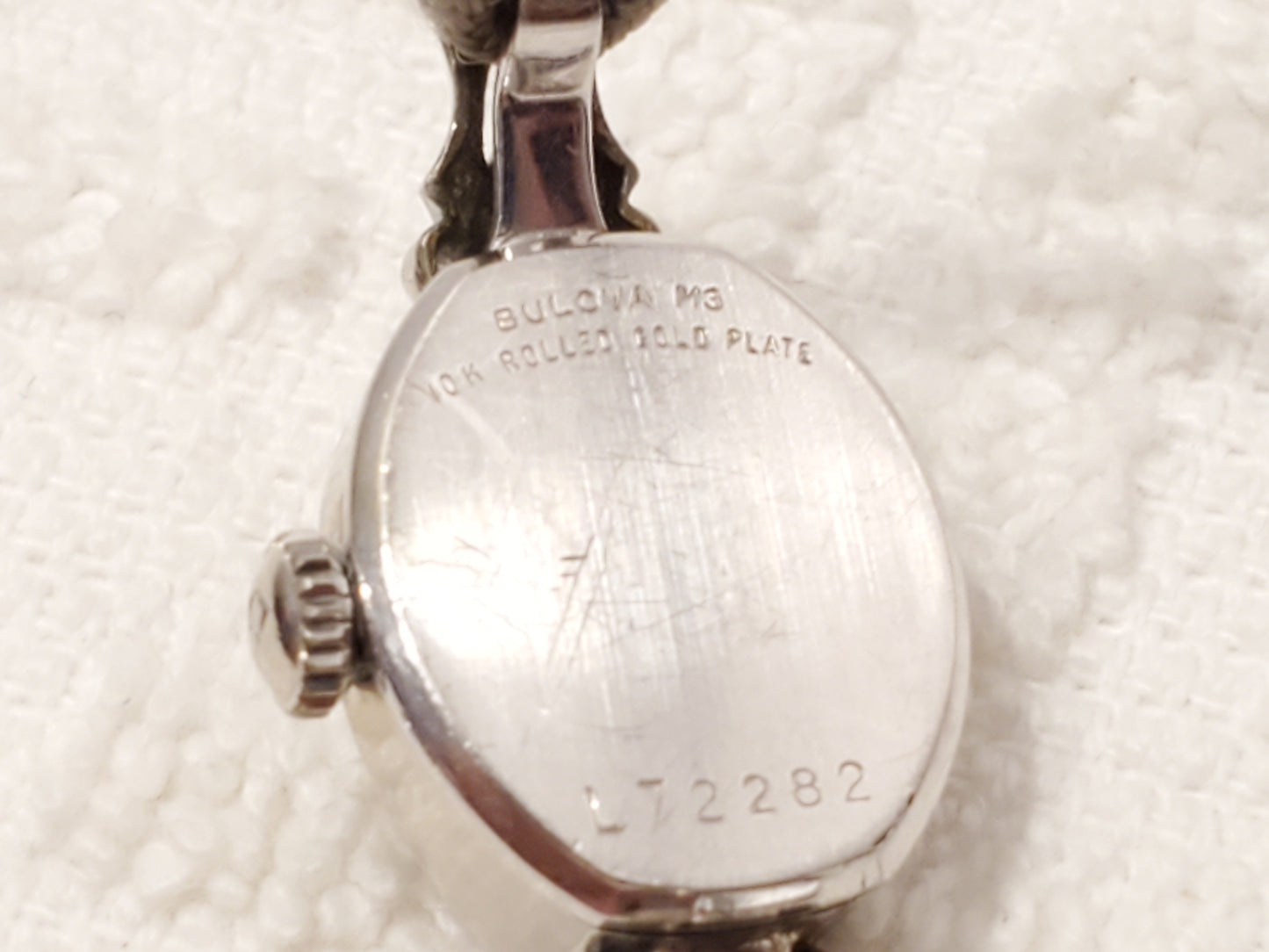 Vintage Bulova 23 Jewels Women's Wind Up Watch 10K Gold Plated Two Diamonds