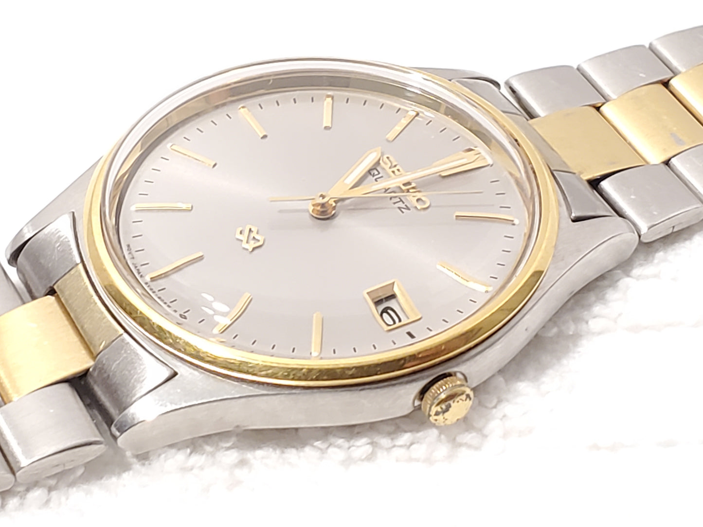 Vintage Seiko SQ Men's Date Watch Gray Dial Stainless Steel Gold Tone 1 Jewel