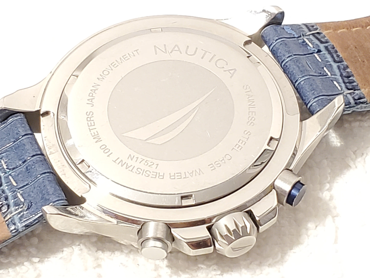 Vintage Nautica Men's Stainless Steel Chronograph Date Watch Blue Black Dial