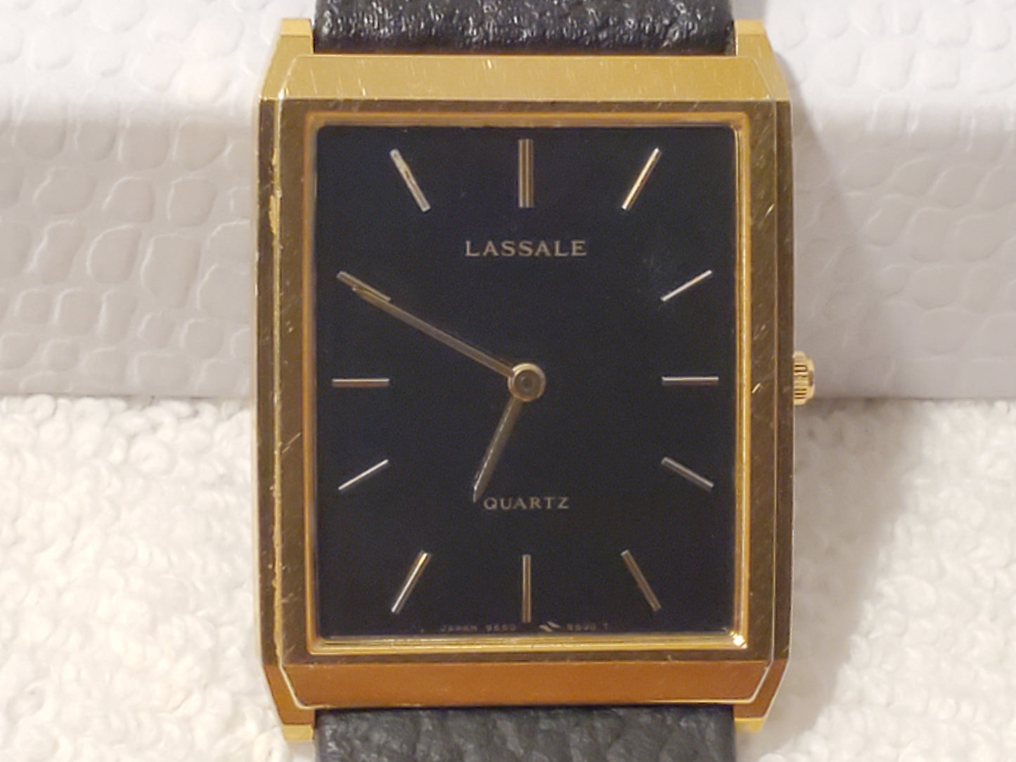 Vintage Seiko Lassale Womens Gold Plated Watch 7 Jewels Black Dial Leather Strap