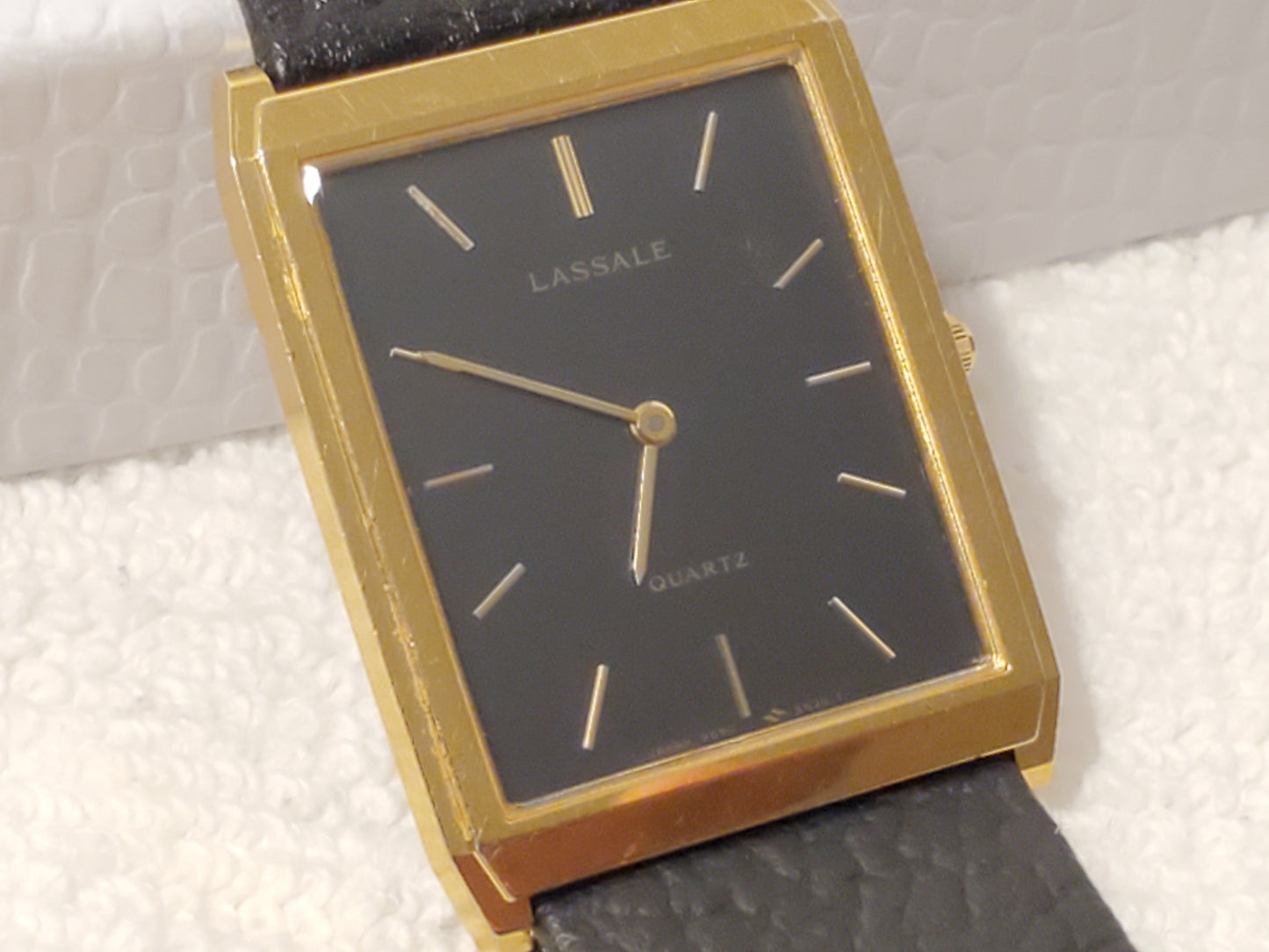 Vintage Seiko Lassale Womens Gold Plated Watch 7 Jewels Black Dial Leather Strap