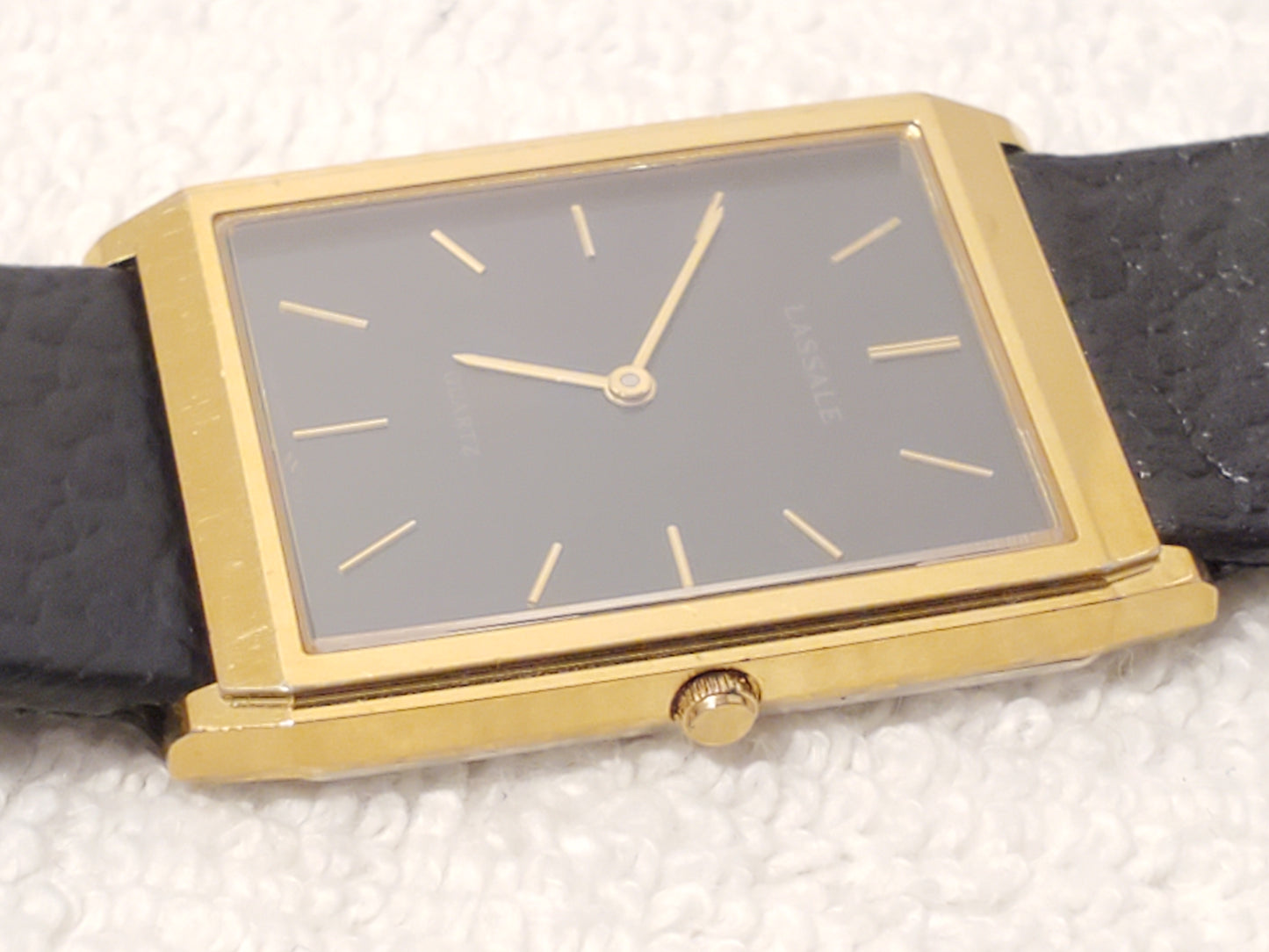 Vintage Seiko Lassale Womens Gold Plated Watch 7 Jewels Black Dial Leather Strap
