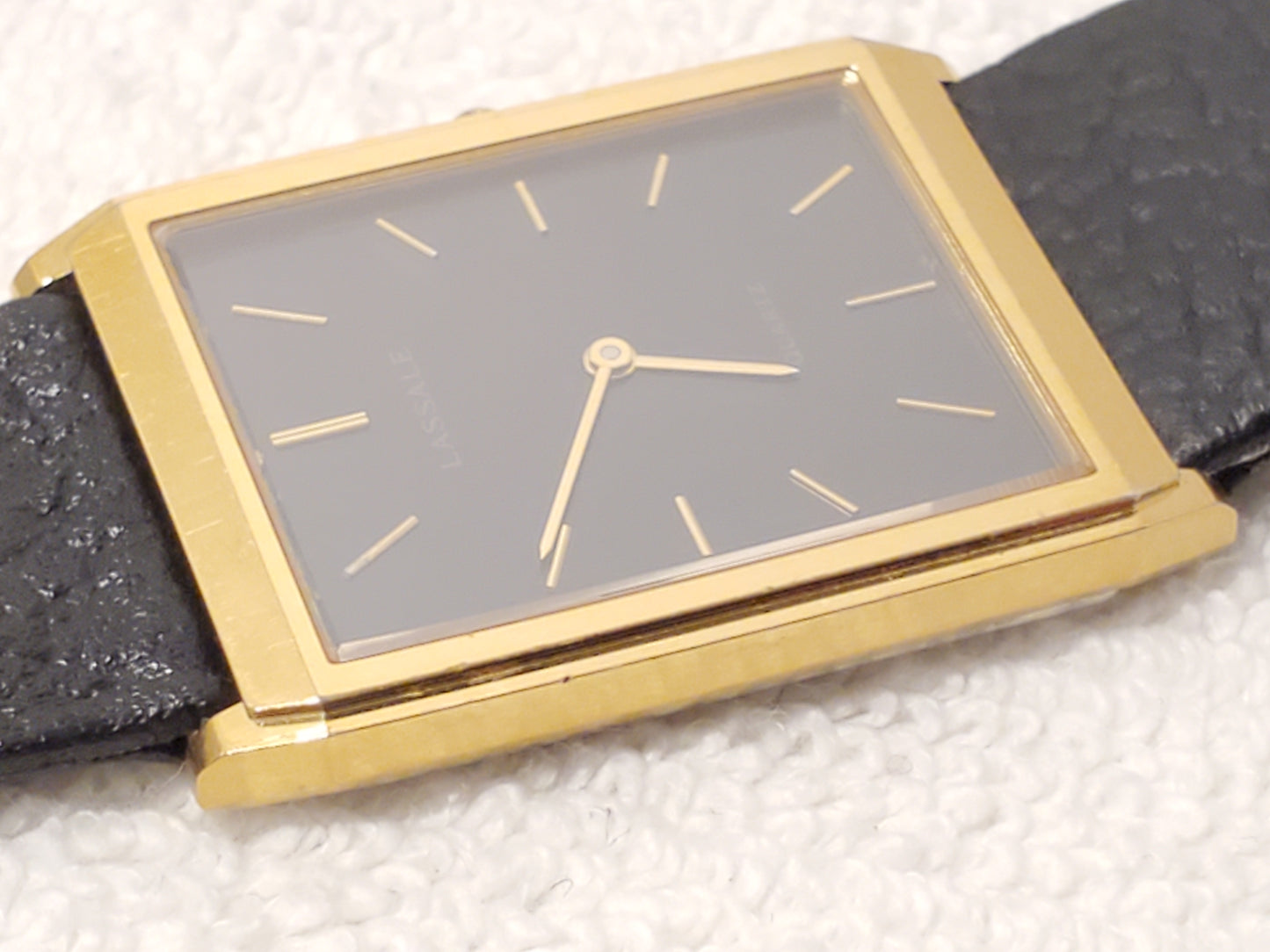 Vintage Seiko Lassale Womens Gold Plated Watch 7 Jewels Black Dial Leather Strap