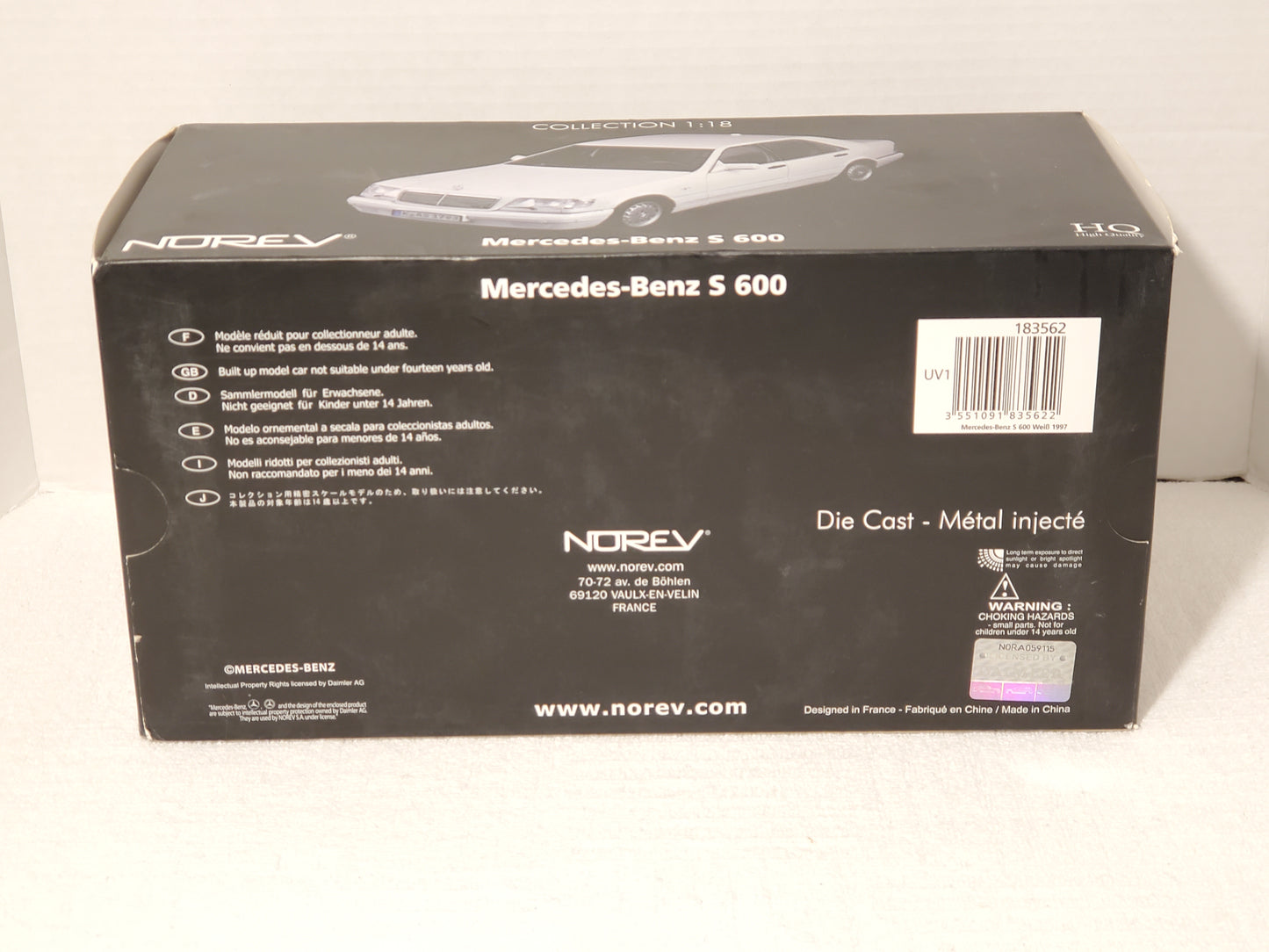Vintage Norev 1997 Mercedes Benz S 600 White Diecast Car 1:18 Scale High Quality